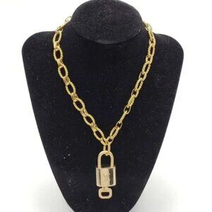 Authentic Louis Vuitton Lock & Key with Gold Plated Gold Chain Necklace